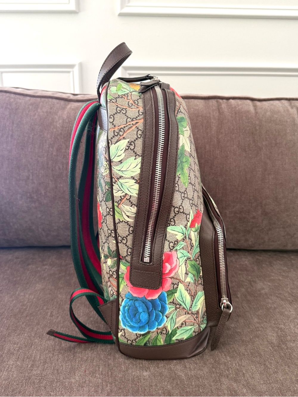 Authentic Gucci Tian GG Supreme Backpack monogram canvas red green straps - Picture 7 of 16